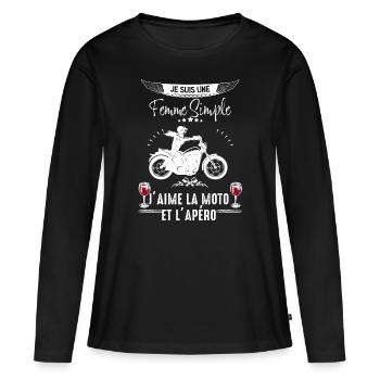 Femme Motarde simple Moto Apero Vin - T-shirt manches longues Premium bio Femme - noir - Devant - Julia (174cm)