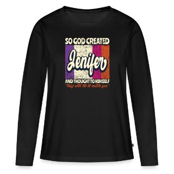 Jenifer Nom Cadeau Nom d’anniversaire Cadeau - T-shirt manches longues Premium bio Femme - noir - Devant - Julia (174cm)