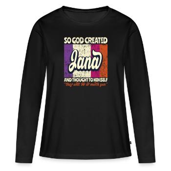 Jana Nom Cadeau Nom d’anniversaire Cadeau - T-shirt manches longues Premium bio Femme - noir - Devant - Julia (174cm)