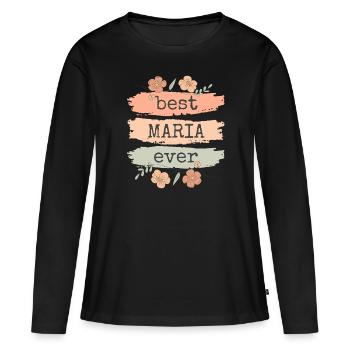 Maria Nom du cadeau Proverbes d’anniversaire - T-shirt manches longues Premium bio Femme - noir - Devant - Julia (174cm)