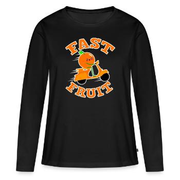 Fast Fruit Orange auf Roller - Fast Food - Frauen Premium Bio Langarmshirt - Schwarz - Vorne - Julia (174cm)