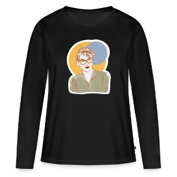 Frau Grafik Vintage Brille 50s Design - Frauen Premium Bio Langarmshirt - Schwarz - Vorne - Julia (174cm)