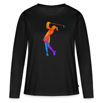 Golferin Golfer Golf Frauen Silhouette - Frauen Premium Bio Langarmshirt - Schwarz - Vorne - Julia (174cm)