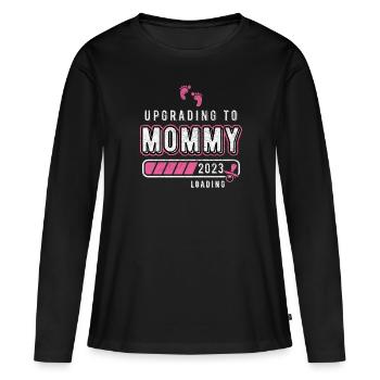 Progéniture Bébé Mère Enfant Naissance enceinte Dire - T-shirt manches longues Premium bio Femme - noir - Devant - Julia (174cm)