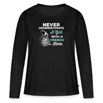 Ne sous-estimez jamais une fille avec un klaxon - T-shirt manches longues Premium bio Femme - noir - Devant - Julia (174cm)