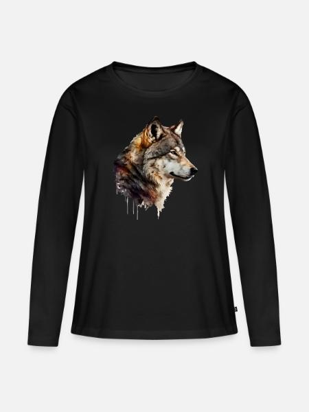 Der Wolf - Frauen Premium Bio Langarmshirt - Schwarz