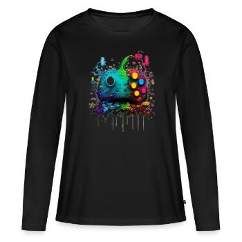 Neon Gaming Controller / Kontroller - Frauen Premium Bio Langarmshirt - Schwarz - Vorne - Julia (174cm)