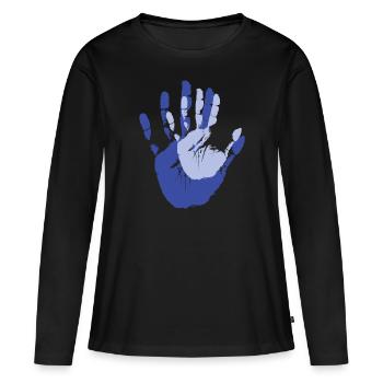 Empreintes mains dans la main aux parents avec cadeau d’enfant - T-shirt manches longues Premium bio Femme - noir - Devant - Julia (174cm)