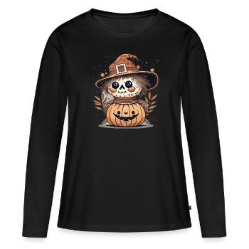 Happy Halloween - Frauen Premium Bio Langarmshirt - Schwarz - Vorne - Julia (174cm)