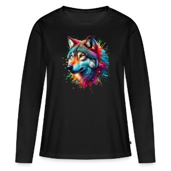 Loup aux mille couleurs - T-shirt manches longues Premium bio Femme - noir - Devant - Julia (174cm)
