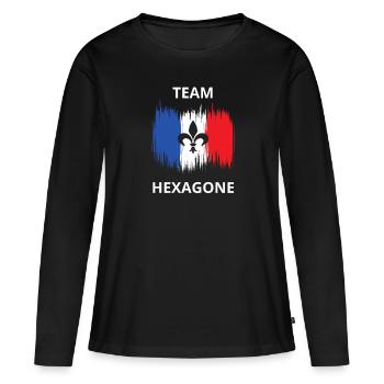 Team HEXAGONE Équipe de France Bleu Blanc Rouge - T-shirt manches longues Premium bio Femme - noir - Devant - Julia (174cm)