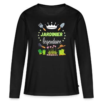 Jardinier Légendaire Cadeau Retraite Campagne - T-shirt manches longues Premium bio Femme - noir - Devant - Julia (174cm)
