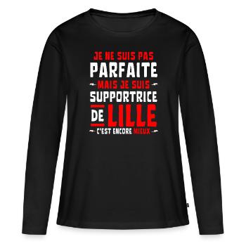 Femme Supportrice Lille Pas Parfaite - T-shirt manches longues Premium bio Femme - noir - Devant - Julia (174cm)
