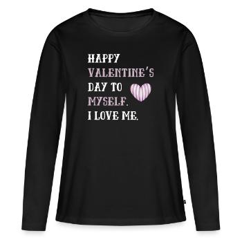 Joyeuse Saint-Valentin à moi-même - T-shirt manches longues Premium bio Femme - noir - Devant - Julia (174cm)