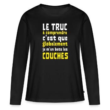 Globalement je m'en bats les couches - T-shirt manches longues Premium bio Femme - noir - Devant - Julia (174cm)