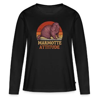 MARMOTTE ATTITUDE - T-shirt manches longues Premium bio Femme - noir - Devant - Julia (174cm)