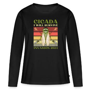 SHIRT I WILL SURVIVE CICADA INVASION 2024 - Women's Premium Organic Long Sleeve Shirt - black - Front - Julia (174cm)