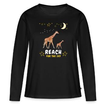 Greifen Sie nach dem Himmel - Giraffenfamilie - Frauen Premium Bio Langarmshirt - Schwarz - Vorne - Julia (174cm)