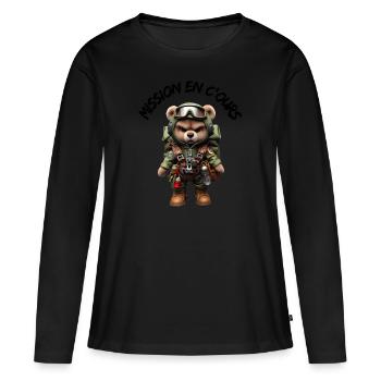 Ours en mission - T-shirt manches longues Premium bio Femme - noir - Devant - Julia (174cm)