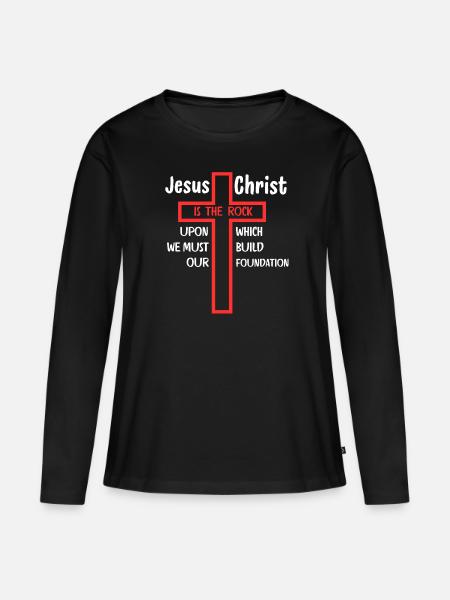 Jesus Christus ist der Fels, auf dem - Frauen Premium Bio Langarmshirt - Schwarz