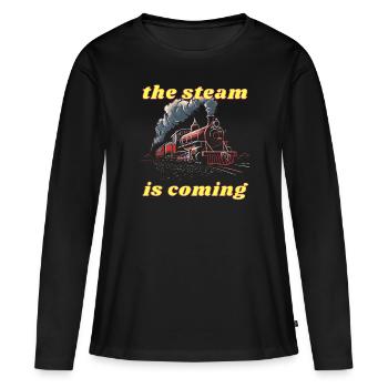 Der Dampf kommt - Frauen Premium Bio Langarmshirt - Schwarz - Vorne - Julia (174cm)