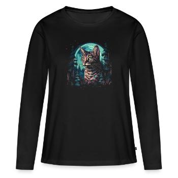Chat du Bengale - T-shirt manches longues Premium bio Femme - noir - Devant - Julia (174cm)