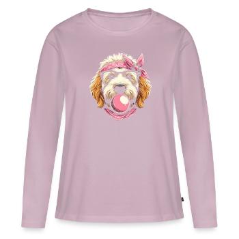 Bernedoodle Chien Chewing Gum - T-shirt manches longues Premium bio Femme - rose poudré - Devant - Julia (174cm)
