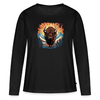 Bison - Frauen Premium Bio Langarmshirt - Schwarz - Vorne - Julia (174cm)