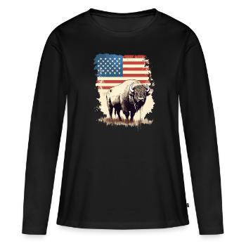 Bison - T-shirt manches longues Premium bio Femme - noir - Devant - Julia (174cm)