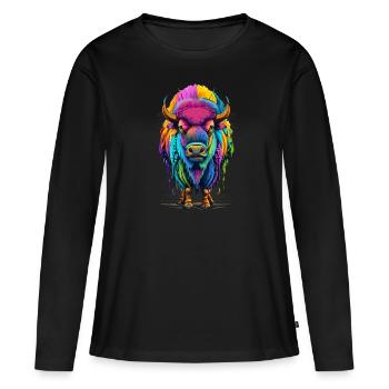 Bison - Frauen Premium Bio Langarmshirt - Schwarz - Vorne - Julia (174cm)