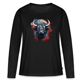 Bison - T-shirt manches longues Premium bio Femme - noir - Devant - Julia (174cm)
