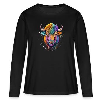 Bison - Frauen Premium Bio Langarmshirt - Schwarz - Vorne - Julia (174cm)
