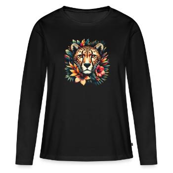 Guépard Fleurs de guépard - T-shirt manches longues Premium bio Femme - noir - Devant - Julia (174cm)