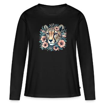 Guépard Fleurs de guépard - T-shirt manches longues Premium bio Femme - noir - Devant - Julia (174cm)