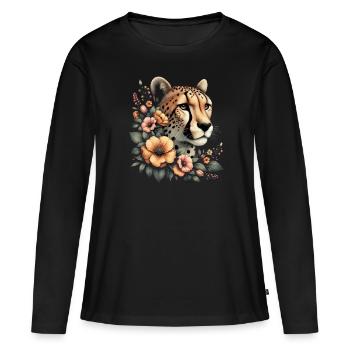 Guépard Fleurs de guépard - T-shirt manches longues Premium bio Femme - noir - Devant - Julia (174cm)