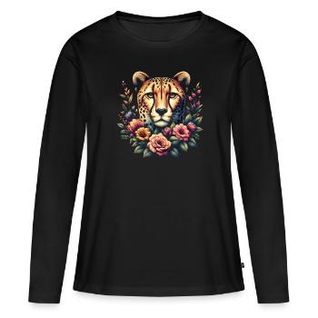 Guépard Fleurs de guépard - T-shirt manches longues Premium bio Femme - noir - Devant - Julia (174cm)
