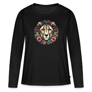 Guépard Fleurs de guépard - T-shirt manches longues Premium bio Femme - noir - Devant - Julia (174cm)
