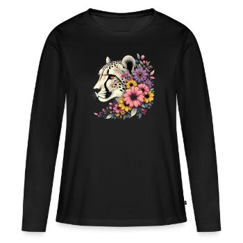 Guépard Fleurs de guépard - T-shirt manches longues Premium bio Femme - noir - Devant - Julia (174cm)
