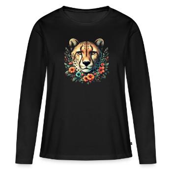 Guépard Fleurs de guépard - T-shirt manches longues Premium bio Femme - noir - Devant - Julia (174cm)