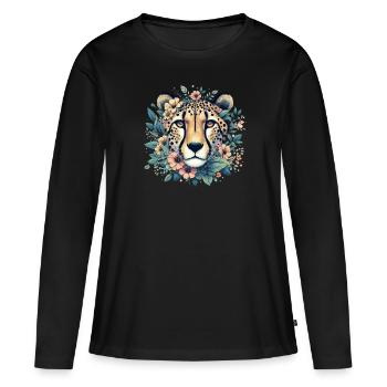 Guépard Fleurs de guépard - T-shirt manches longues Premium bio Femme - noir - Devant - Julia (174cm)