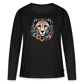 Guépard Fleurs de guépard - T-shirt manches longues Premium bio Femme - noir - Devant - Julia (174cm)