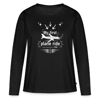 Meine erste Flugreise in Schwarz-Weiß - Frauen Premium Bio Langarmshirt - Schwarz - Vorne - Julia (174cm)