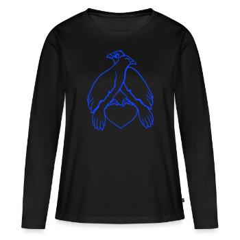 2 Tauben Herz Vögel zwei Pärchen sitzen verliebt - Frauen Premium Bio Langarmshirt - Schwarz - Vorne - Julia (174cm)