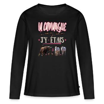LA CAMARGUE J'Y ETAIS - T-shirt manches longues Premium bio Femme - noir - Devant - Julia (174cm)