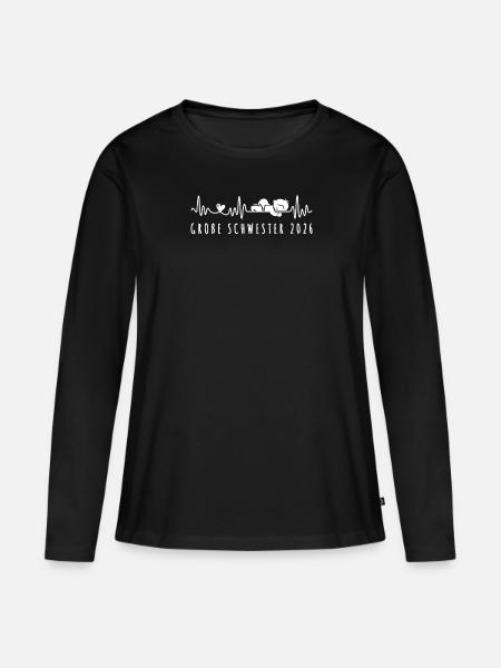 Ich Werde Große Schwester 2026 Herzschlag mit Baby - Frauen Premium Bio Langarmshirt - Schwarz
