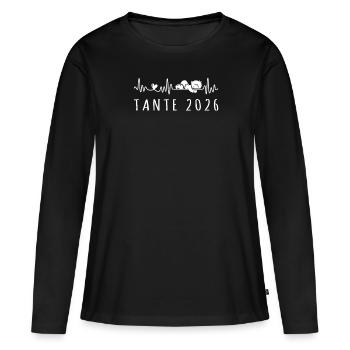 Je vais être une tante 2026 battement de cœur grossesse - T-shirt manches longues Premium bio Femme - noir - Devant - Julia (174cm)