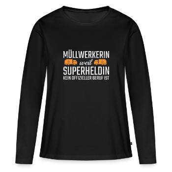 Super-héroïne de l’éboueur - T-shirt manches longues Premium bio Femme - noir - Devant - Julia (174cm)
