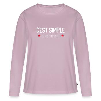 Femme Compliquée Humour Femme - T-shirt manches longues Premium bio Femme - rose poudré - Devant - Julia (174cm)