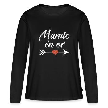mamie en or cadeau mamie - T-shirt manches longues Premium bio Femme - noir - Devant - Julia (174cm)