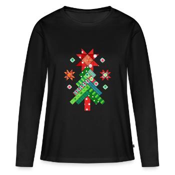 Weihnachtsbaum Quilt Patchwork Ugly Christmas - Frauen Premium Bio Langarmshirt - Schwarz - Vorne - Julia (174cm)